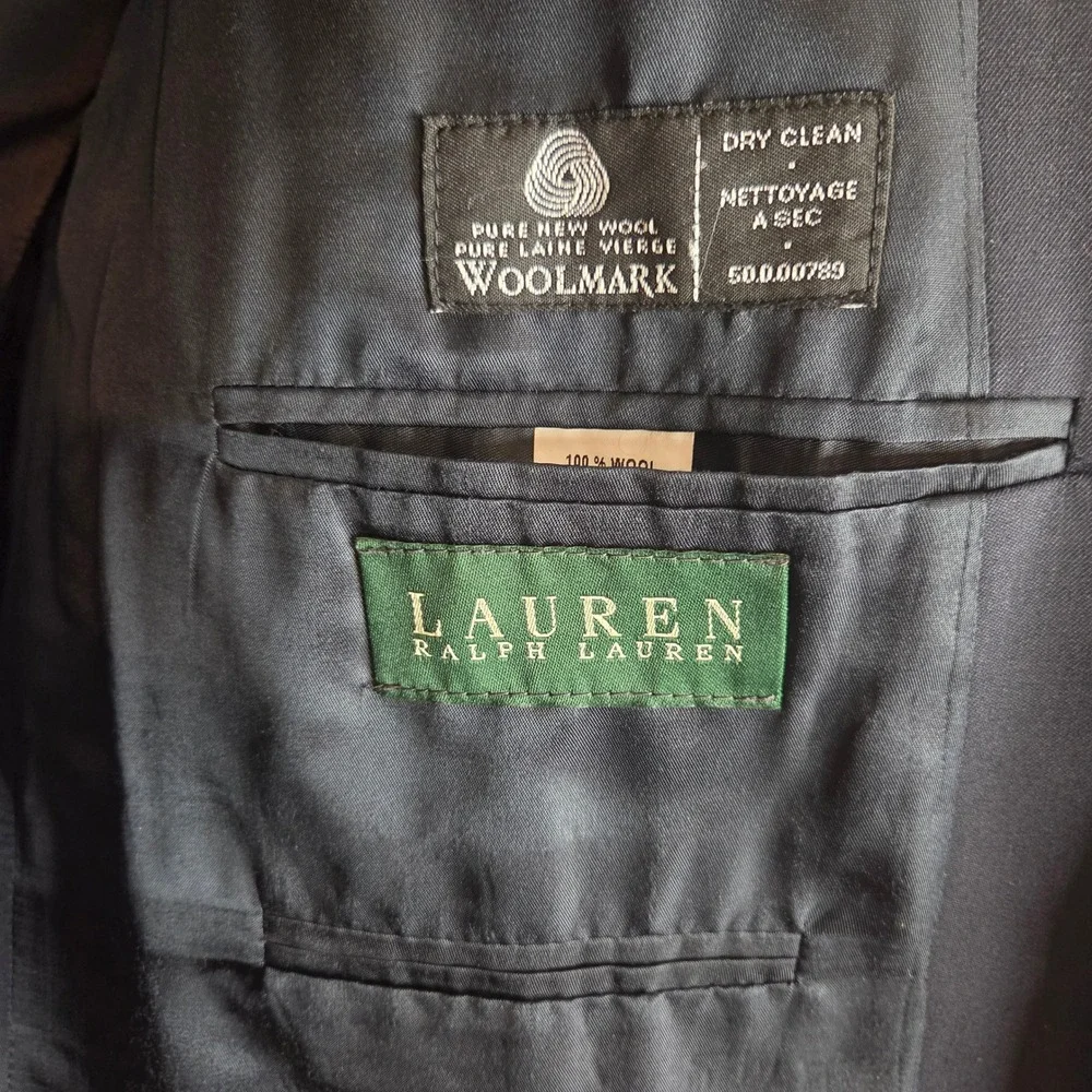 Lauren Ralph Lauren Mens 44S Navy Blue‎ Wool Blazer Gold Crest Buttons